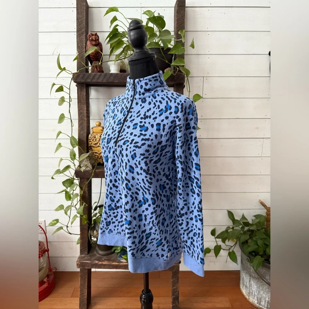 Talbots Blue Patterned Zip-Up Sweater